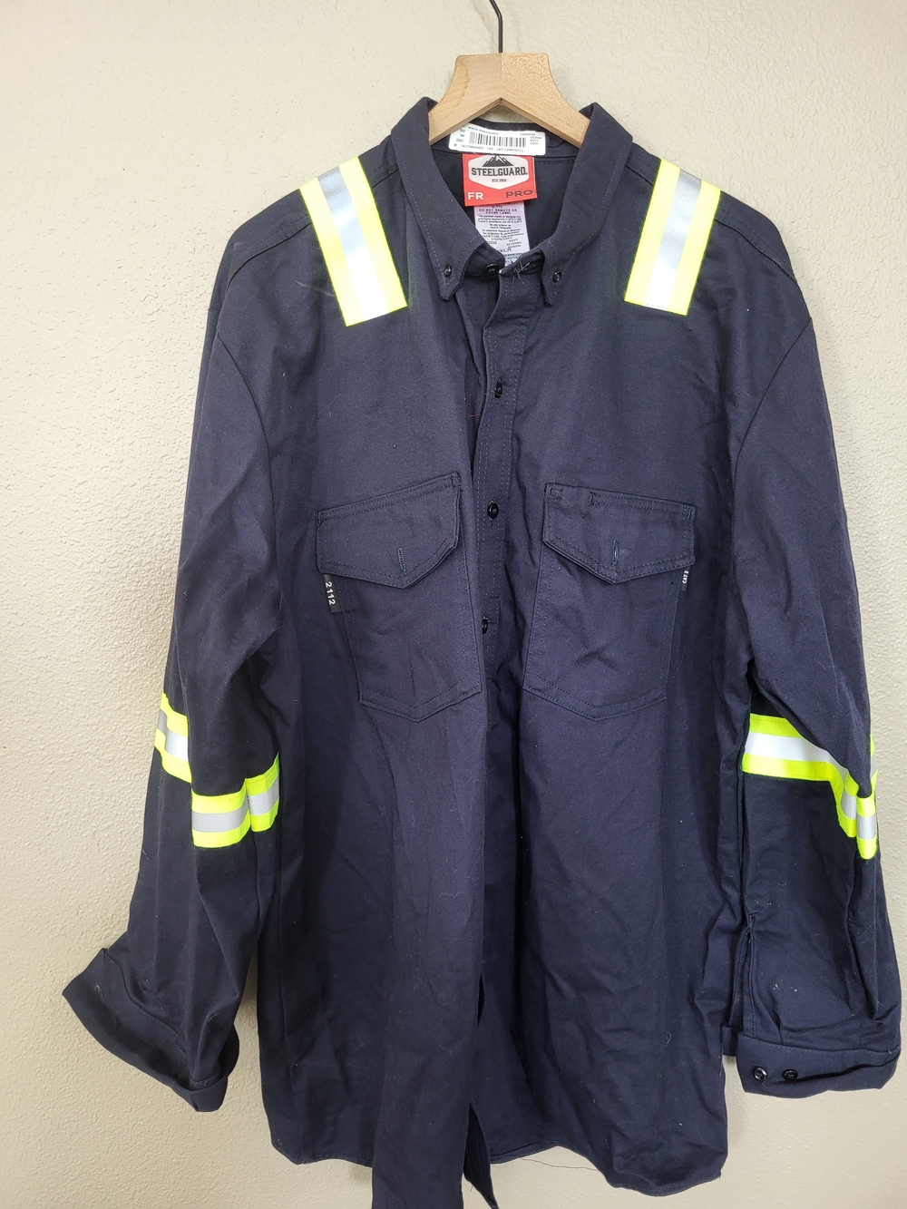 Steel Guard FR Pro Men’s 2XLR Navy Blue Long Sleeve Shirt Reflector Cat 1 2112
